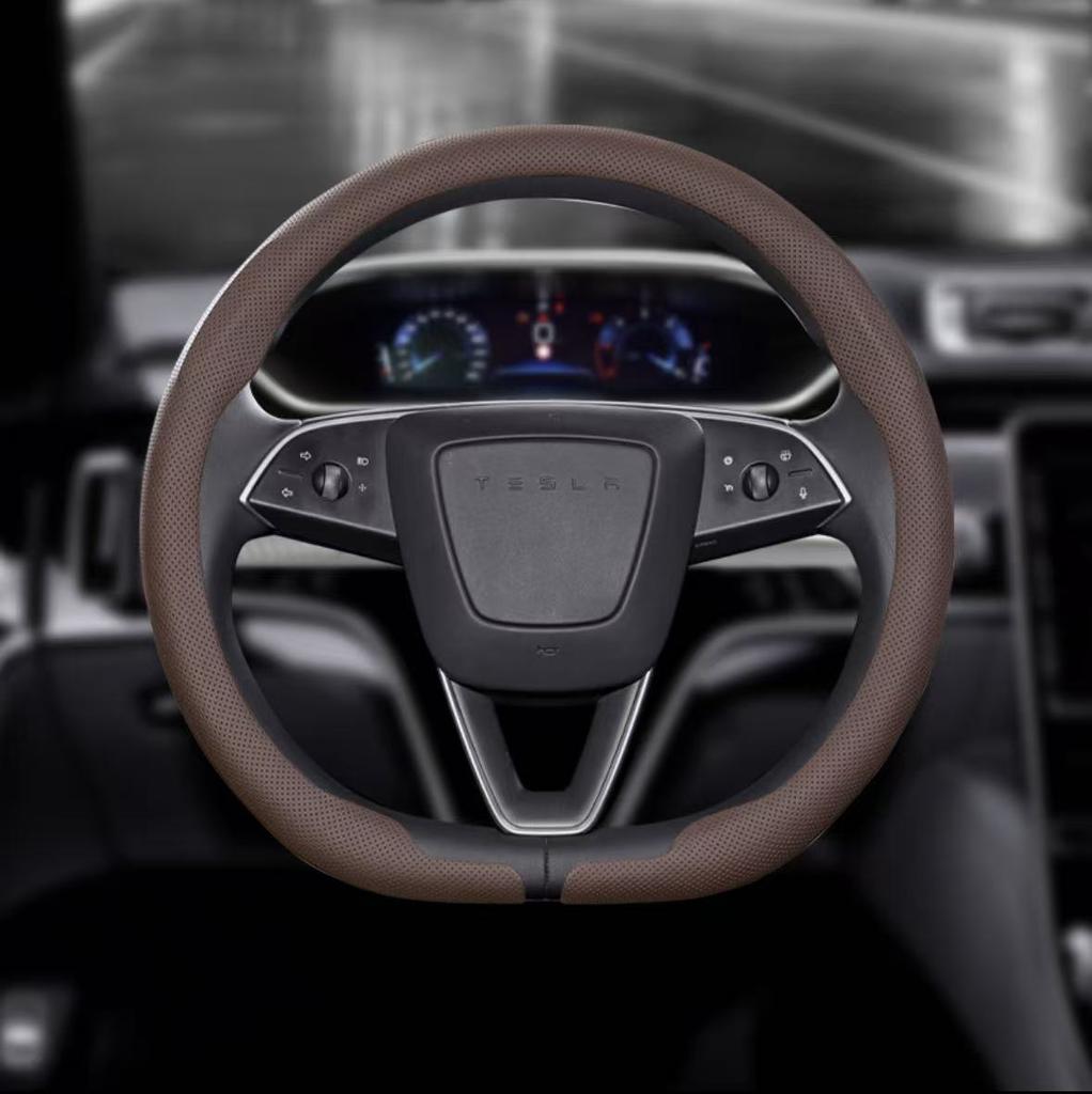 Lämplig för Teslas nya Model Y/Model 3 helårs ultratunn nappa läder rattöverdrag