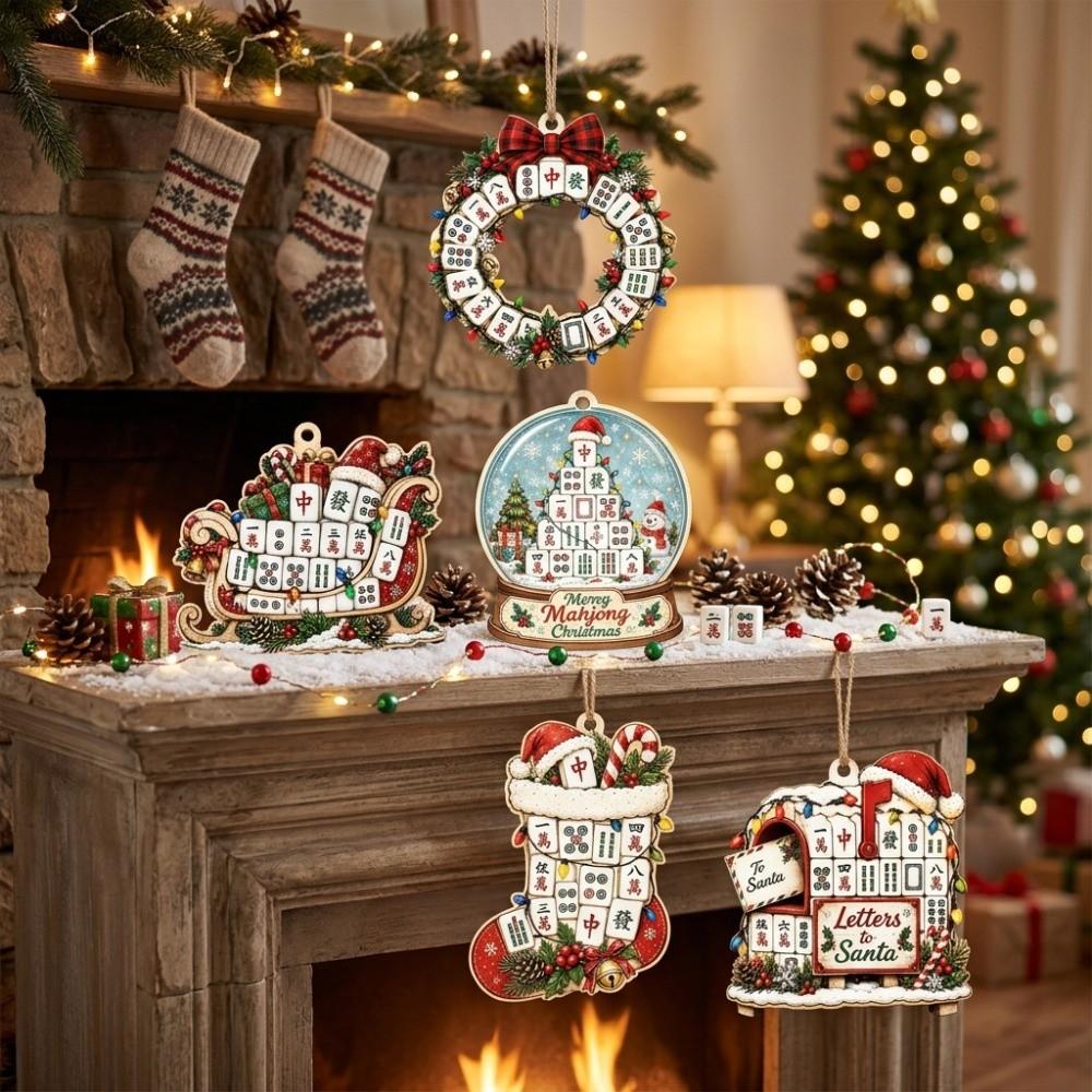 Mahjong Theme Christmas Hanging Decoration Wooden Xmas Pendant Christmas Tree Ornaments Christmas