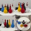 Colorful Dot Rooster Shape Flower Vases Unique Resin Long Neck Chicken Sculpture For Living Room Office Decoration