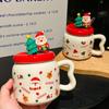 Cute Cartoon Santa Claus Ceramic Mug with Lid High Looking Straw Cup Christmas Gift Souvenir