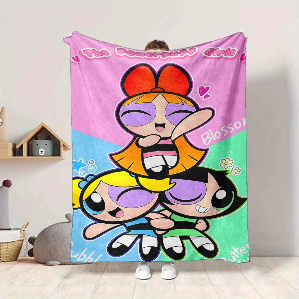 1pc Powerpuff Girls Flannel Throw Blanket Lightweight Soft Warm All Season Blanket for Sofa, Bed, Travel,L1028144