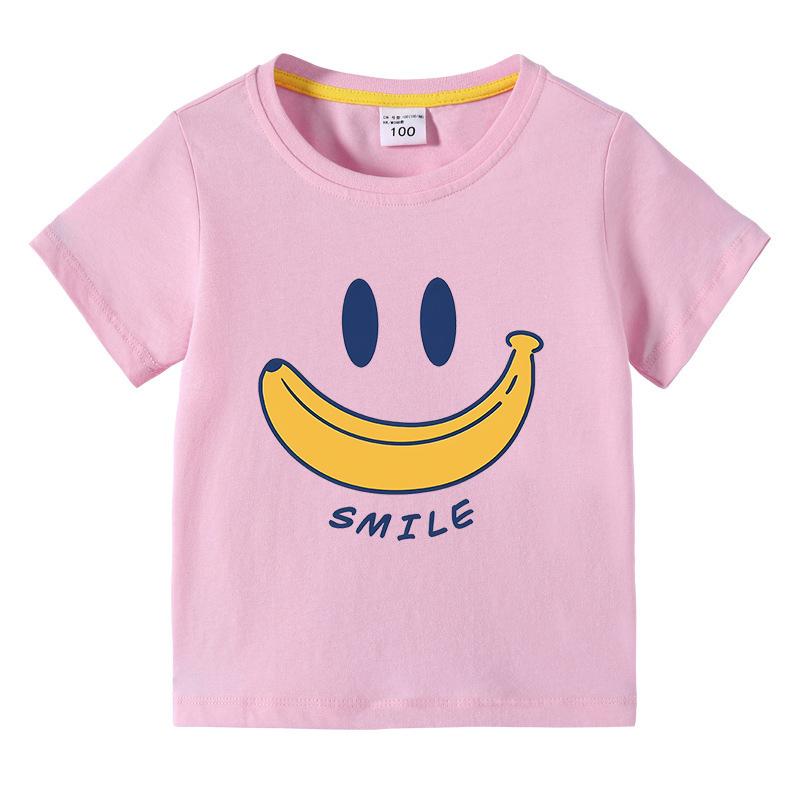 Cute Smiling Banana Kids Short Sleeve T Shirts Boys Girls Same Style Cartoon Casual Tees Comfortable Children Clothing