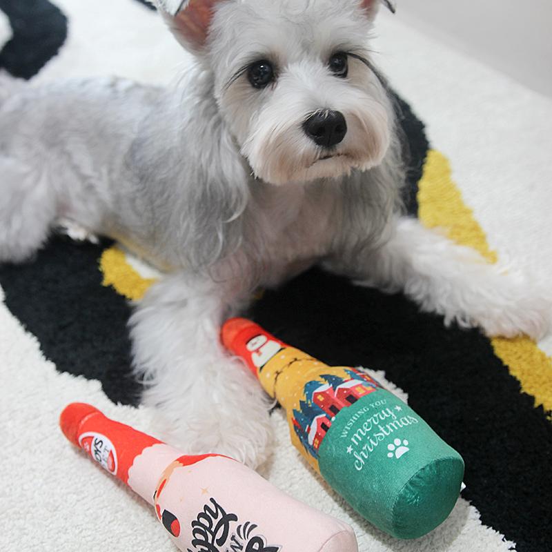 Christmas Dog Toys Squeaking Interactive Colorful Wine Bottle Santa Claus Christmas Tree Pet Chewing Toy Funny Gift Plush Toy