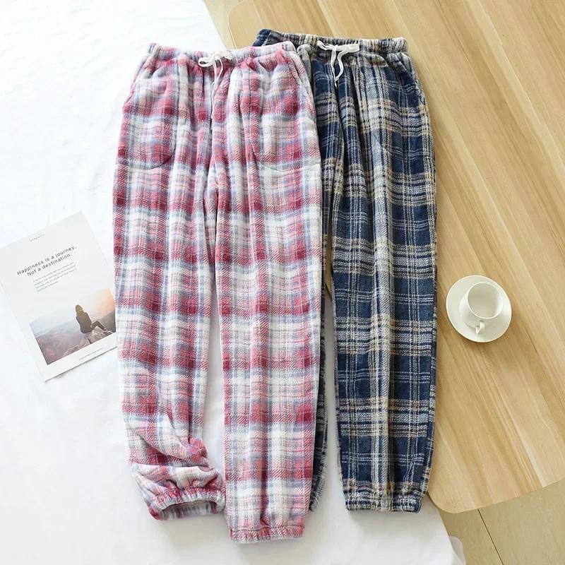 Pajama Pants Women's Autumn Winter Trousers Warm Pants Thickened Loose Warm Beam Feet Flannel Home Pants