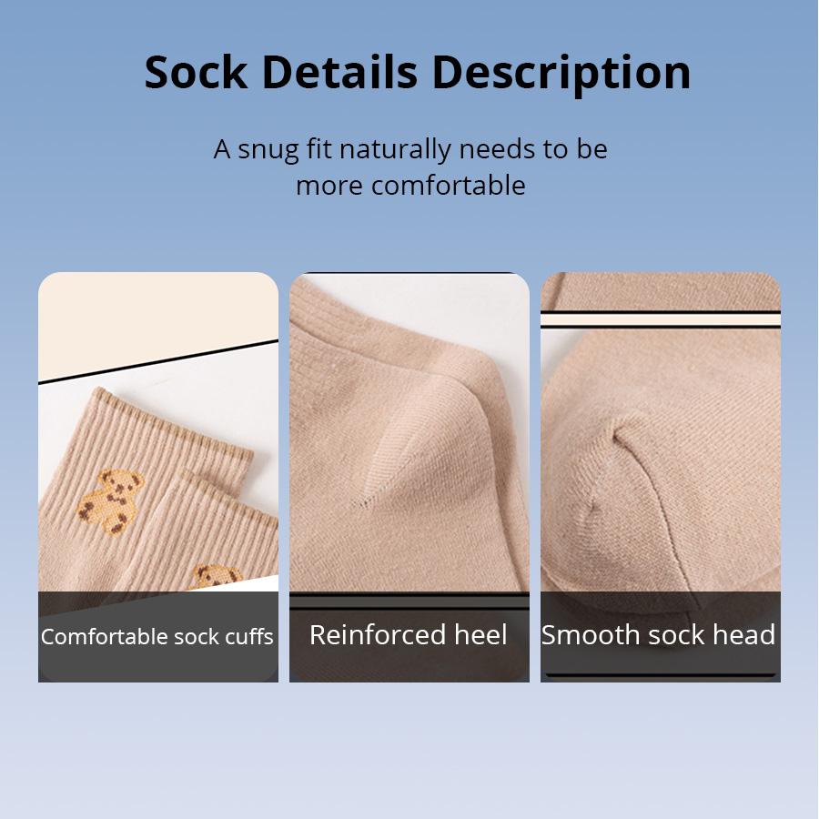 5 Pairs New Cute Bear Socks Women High Polyester Keep Warm Brown Sock Fuffy Funny Lovely Kawaii Cartoon Thermal Socks
