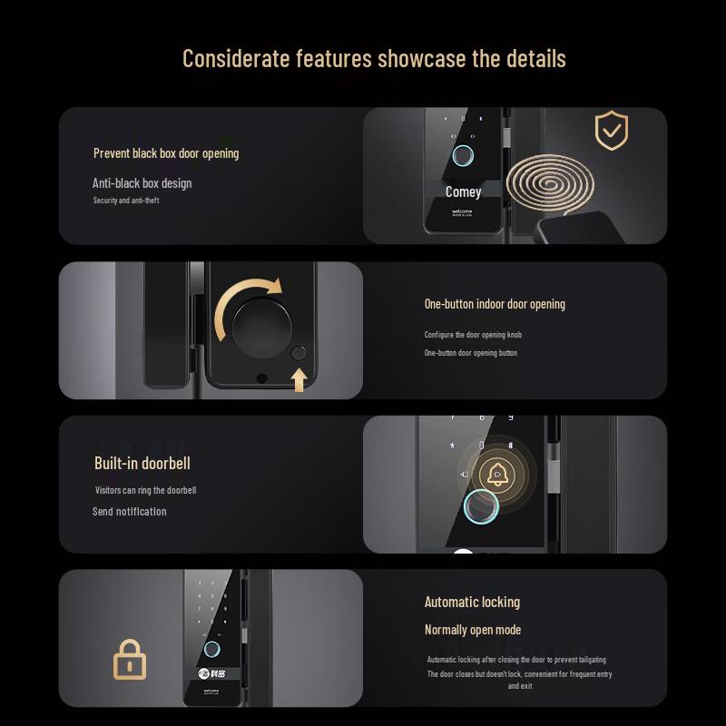 Comet Smart Bluetooth Fingerprint Glass Door Lock CN plug (adapter included)
