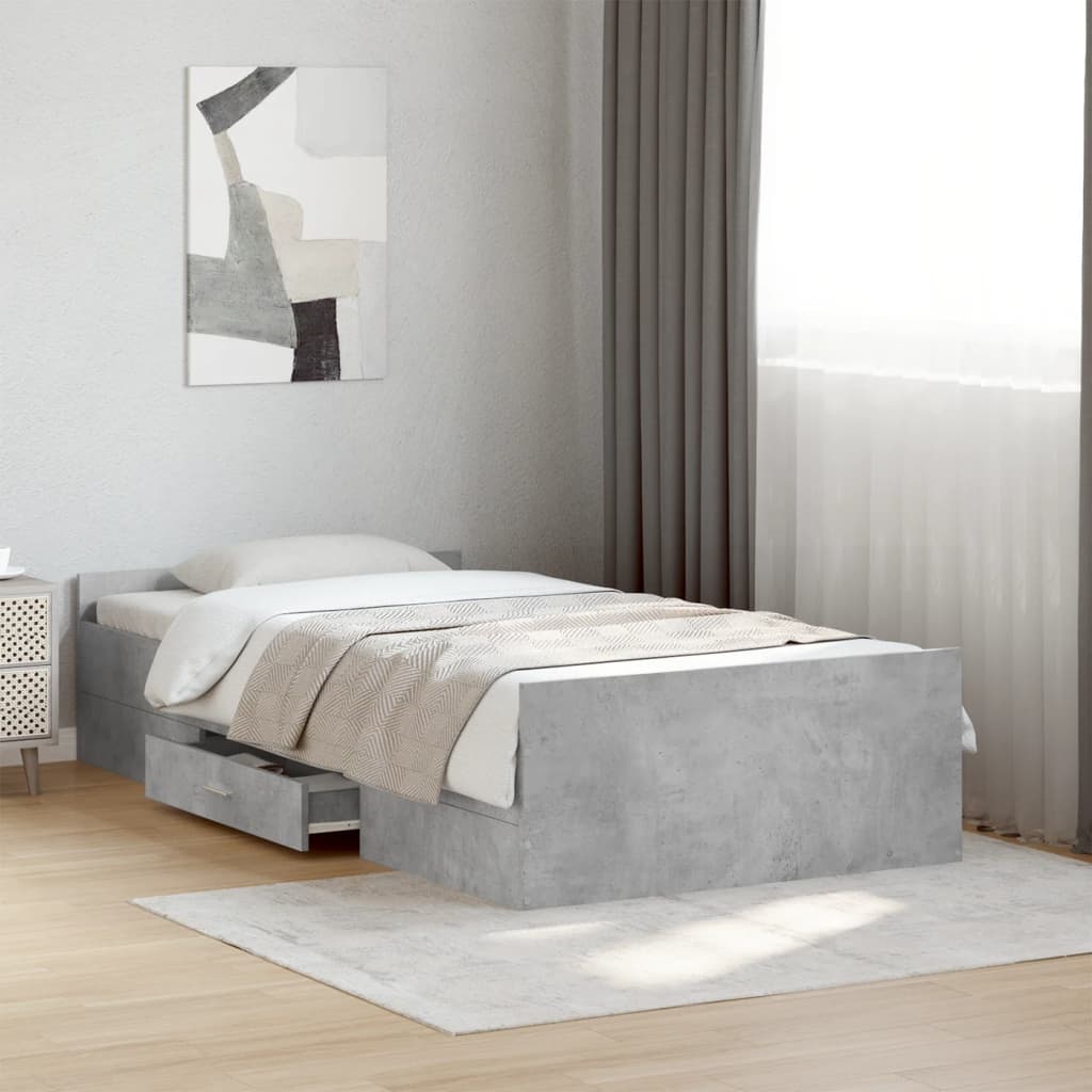 Bed Frame with Drawers Concrete Grey 75 x 190 cm Engineered Wood