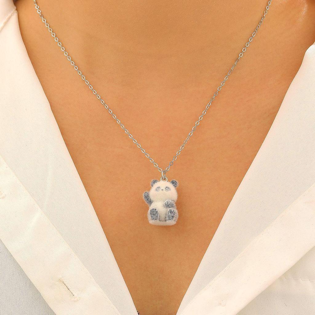 Cute 3D Flocked Resin Pendant Necklace - Dog, Panda, Rabbit Designs for Women