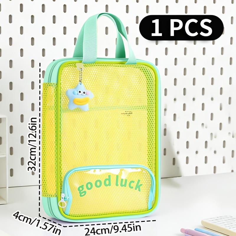 

1pc Huajie Dopamine Color Block Tutoring Bag, 3-Layer Large Capacity, Front Pencil Bag, Document Book Storage жовтий