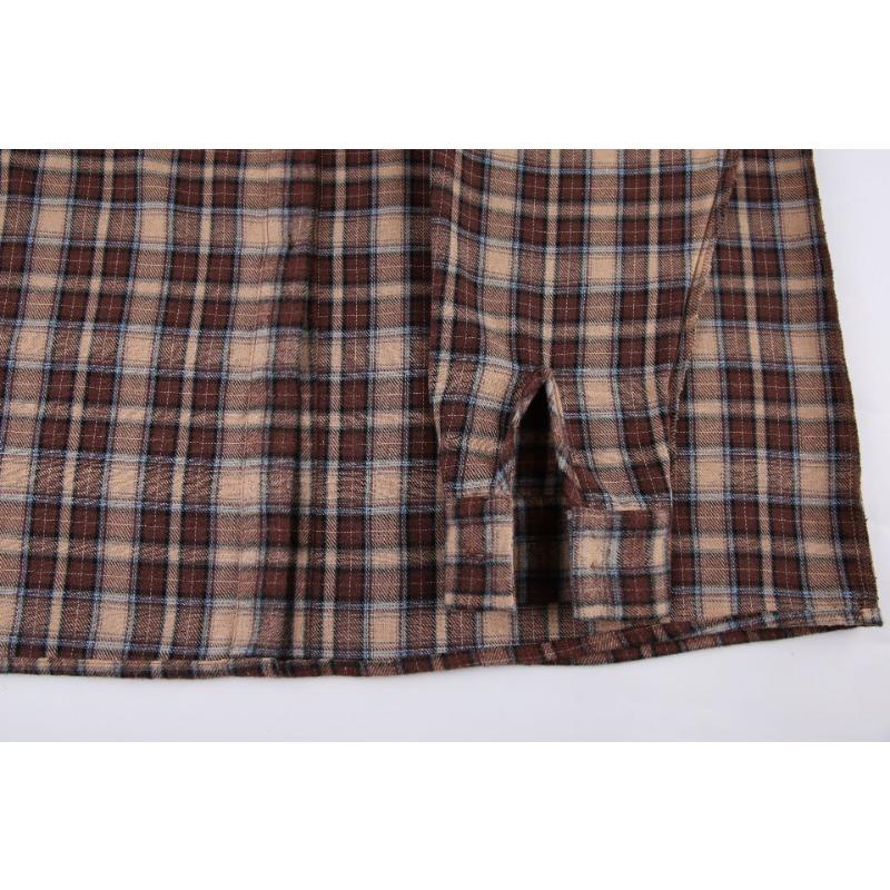 Summer Retro Plaid Shirt Women's Long Design Sense Bottoming Plaid Shirt Loose AK1071