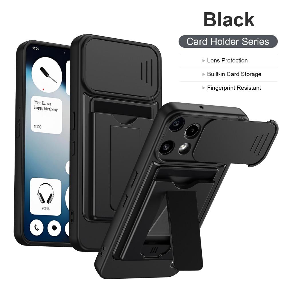 Slide Camera Lens Protector Phone Case W/ Card Slot Holder Invisible Bracket Kickstand For Nothing Phone (4a) Pro (3a) Lite