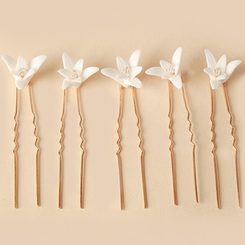 Fashion Ceramic Flower Bride Hair Pins for Women Bridal Wedding Tiara Head Ornaments Headdress Hair Pin Hair Accessories Jewelry