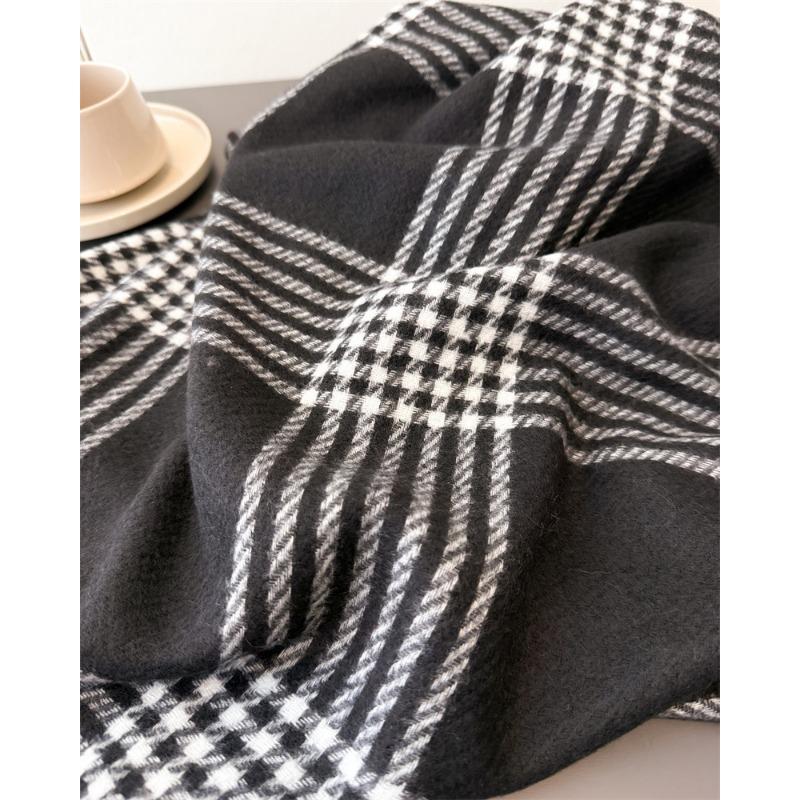 Unisex Faux Cashmere Plaid Tassel Scarf Warm Winter Fashion Accessory