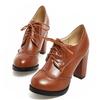 Vintage Women Lace Up Pumps Square Heel Pointed Toe 7.5CM High Heel Shoes British Style Oxfords Shoes Low Top Student Shoes