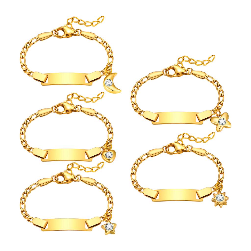 Name Custom Bracelet,Stainless Steel 3 To 1 Nk Zircon Chain Sun/Star/Moon/Heart/Butterfly Date Engrave Bracelets