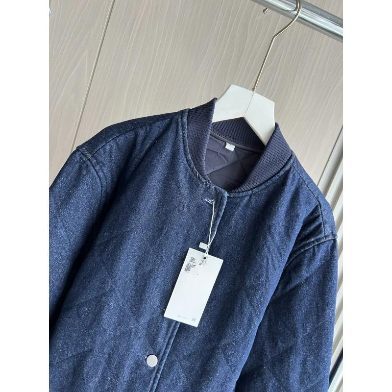 Džínová bavlněná bunda Bunda Podzim/Zima Nová Dámská Prošívaná Baseballový límec Dlouhý rukáv Klip Bavlněná bunda