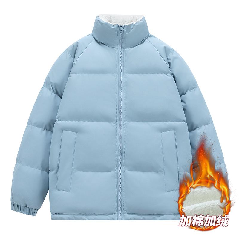 Solid color men's and women's winter bread clothes loose and warm Hong Kong style casual jackets men's fashion padded clothes