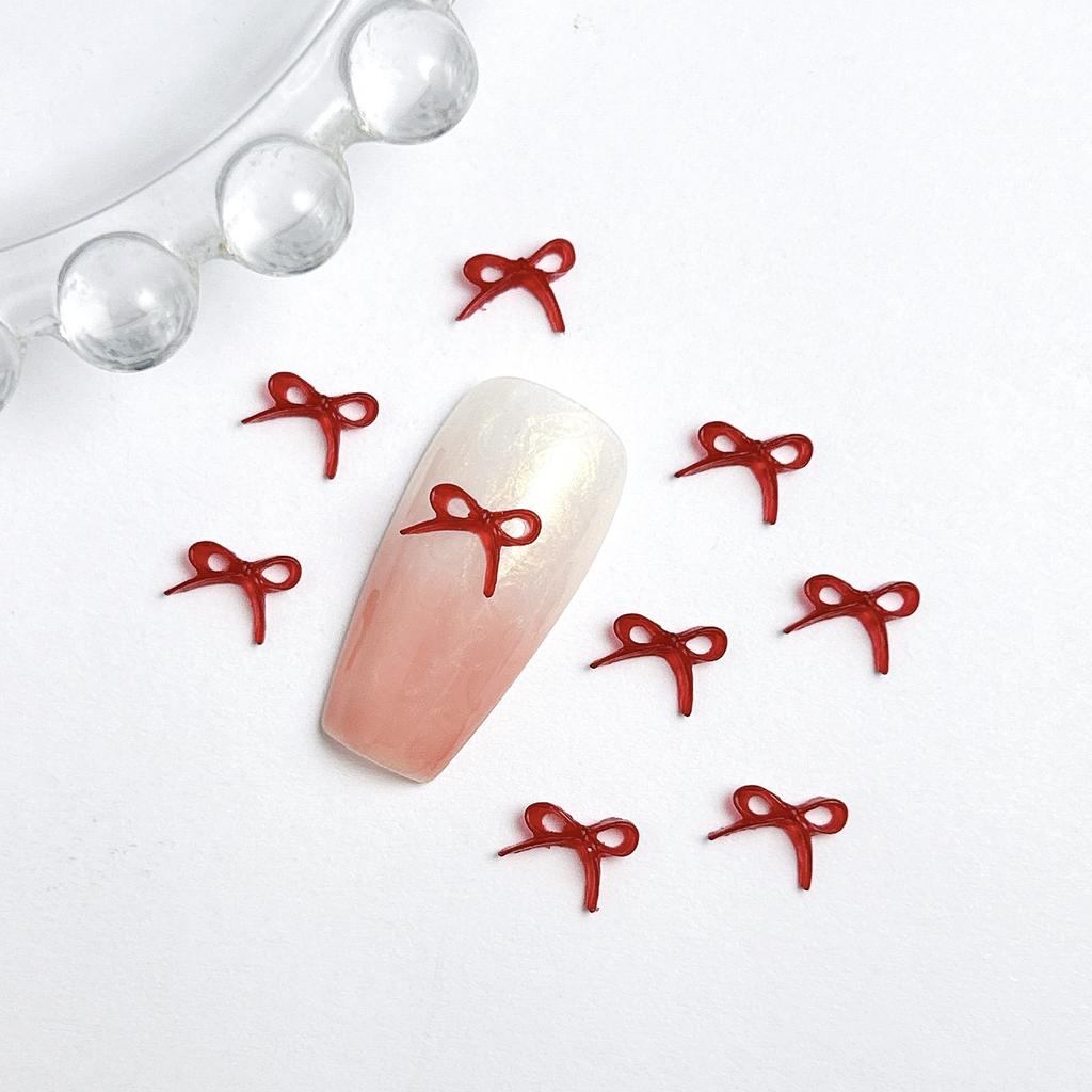 Burgundy Bowknot Internet Celebrity Hot-Selling Solid Color Mini Red 3D Hollow Bow Tie Cartoon Resin Nail Art Accessories