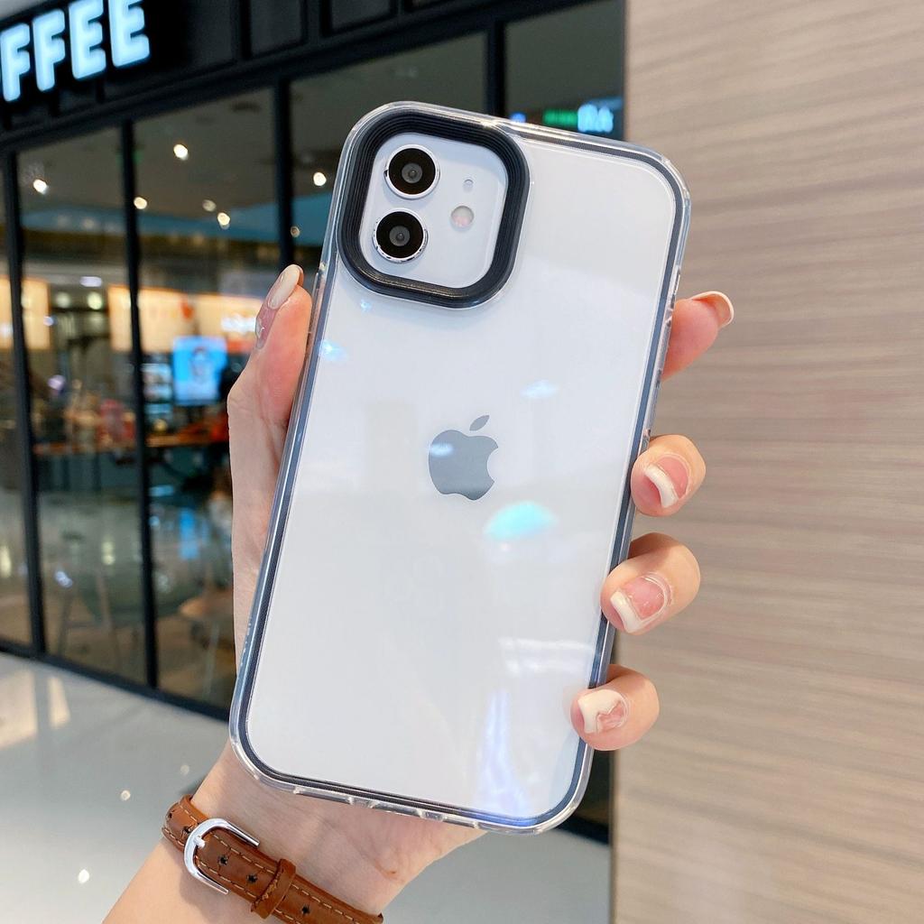 Transparent Three-in-One Compatible with iPhone 16/15 Pro Max Apple 14 Phone Case 13/12 Candy Color Frame 17