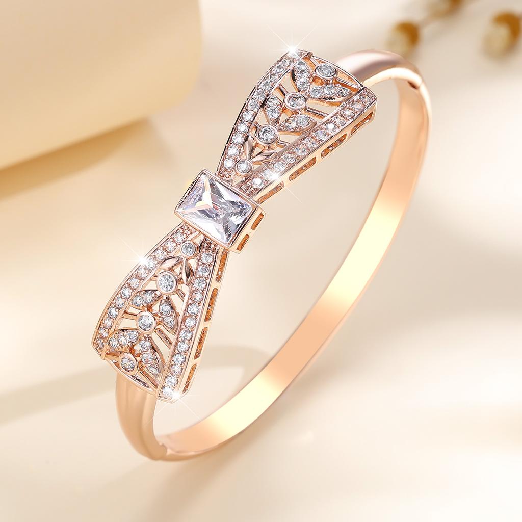 Korean Style New Fashionable and Exquisite Hollow Bow Micro-paved Zircon Women's Bracelet