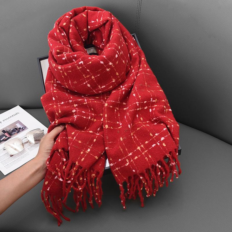 

Высококачественный шарф с бахромой из имитации кашемира в горошек для мужчин и женщин, теплый шарф с ворсом и утолщенный для осени и зимы 65-180CM