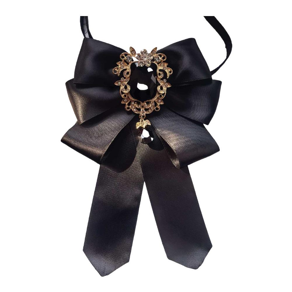 Sweet Literary Diamond-encrusted Pendant Plaid Design Rhinestone Bow Tie  Wedding Dress чёрный