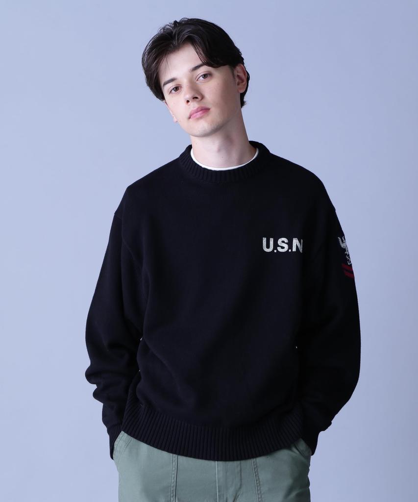 AVIREX Naval Crewneck Knit Sweater Men's M 010 Black 783-3932006