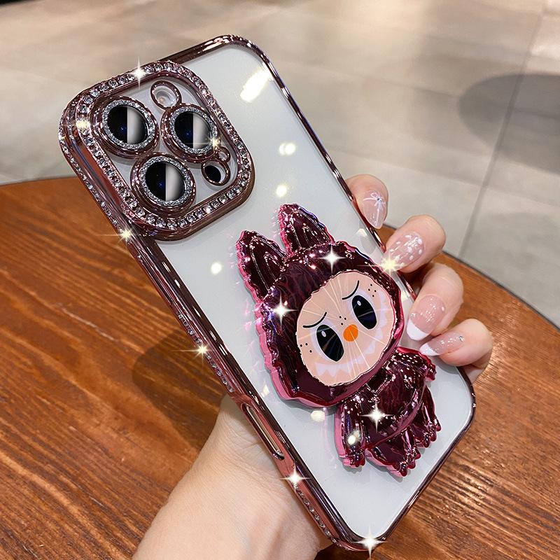 Luxury Rhinestones Are Suitable for Apple 16promax Mobile Phone Case IPhone15 Labu Mirror Holder 14 All-inclusive 17.