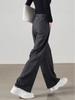 2026 Women's Black Cotton High-Waisted Wide-Leg Pants - Loose, Slimming, and Floor-Length for Spring and Autumn.