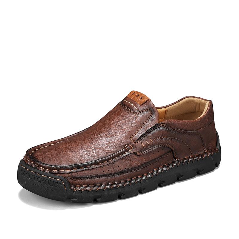 Fashion Handmade Leather Men Shoes Luxury Lightweight Outdoor Men Loafers Fashion Soft Bottom Casual Mens Hiking Shoes Plus Size 38-48