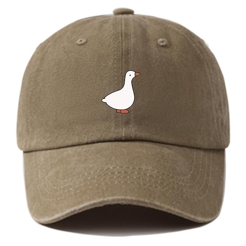 Kids Adjustable Vintage Washed Baseball Cap with Printed Duck 100 Polyester Lightweight Snap Closure Animal Theme