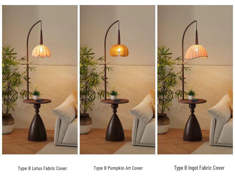 Retro American-Style Floor Lamp with Integrated Storage and Bedside Table Combo