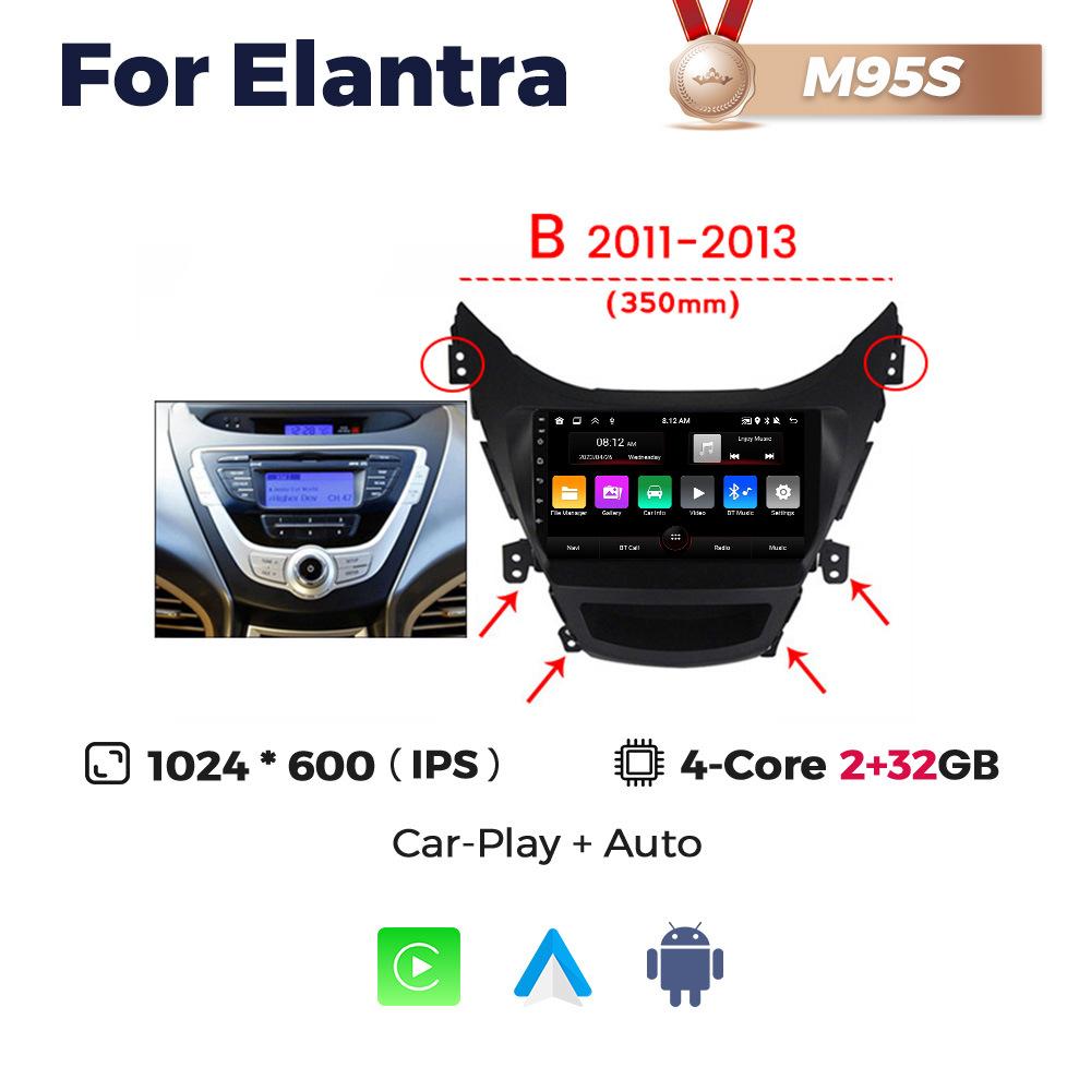 

AI 4G LTE Wireless CarPlay Android Auto Car Radio for Hyundai Elantra Avente I35 2011 2012 2013 GPS Navi BT DSP RDS FM 2+32 With CarPlay чорний