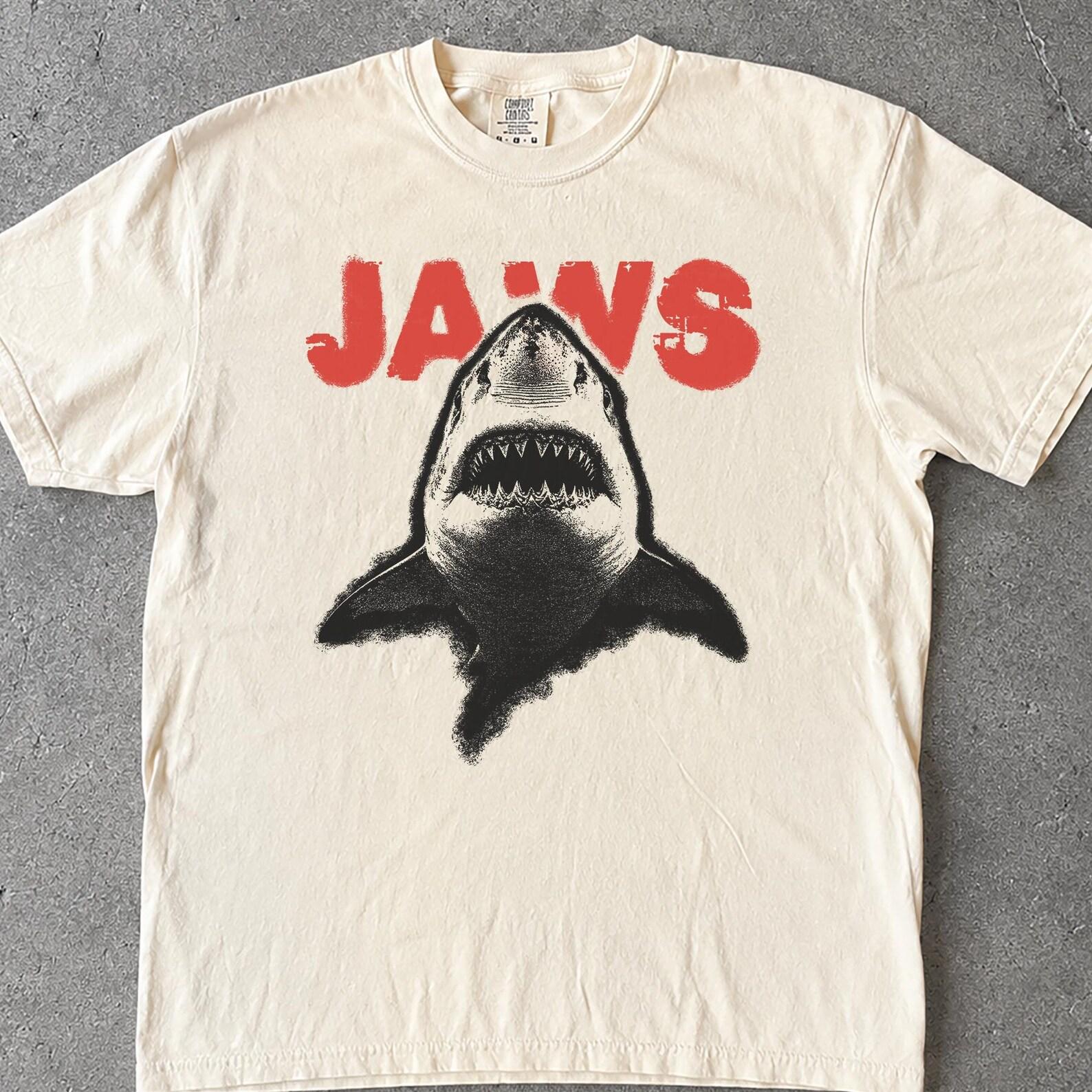 JAWS Movie T-Shirt, Vintage Shark Graphic Tee, Retro Horror Film Shirt, Distressed Comfort Colors Tee, Classic Thriller Gift Top S