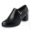 Genuine Leather Block Heel Deep Mouth Pumps Women Shoes Spring Autumn Female High Heels Shoes Ladies Office Party Shoes