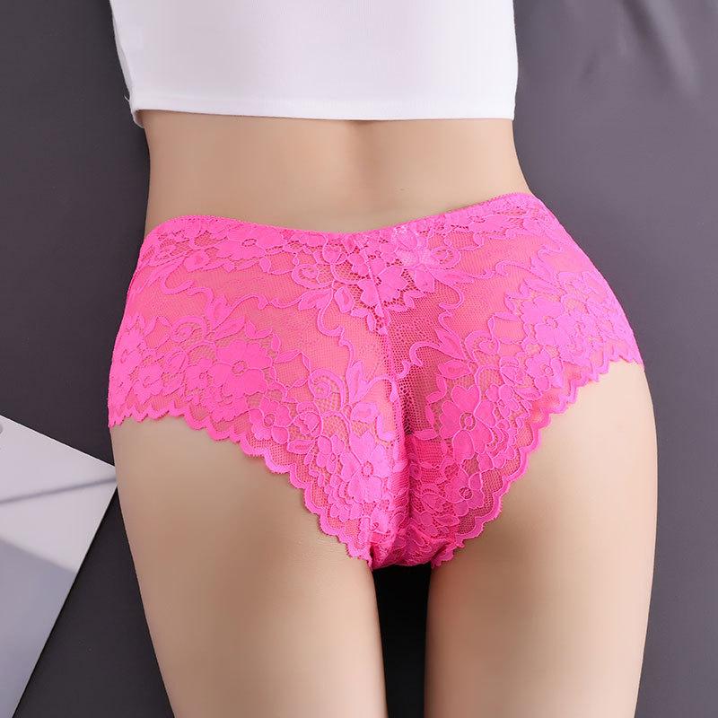 12 Color Women's Panties Underwear Sexy Hollow Middle Waist Briefs Lace Flower Breathable Underpants Europe Plus Size Lingerie