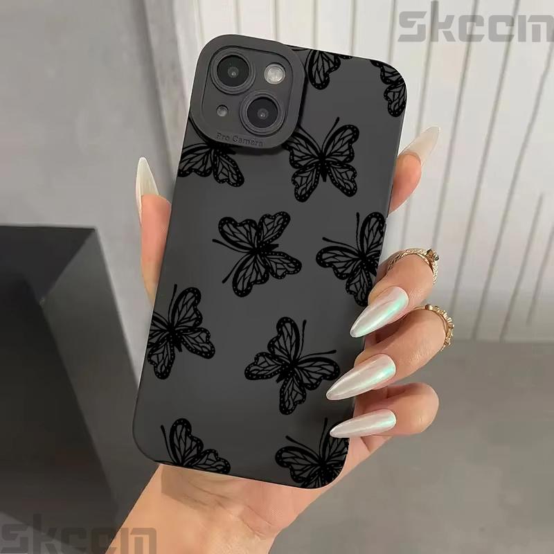 Black Butterfly Pattern Phone Case For iPhone 16 15 14 13 12 11 Pro Max Mini 7 8 Plus XS XR X Shockproof Silicone Soft Cover
