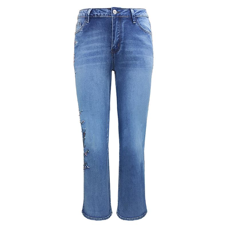 Women s Retro High-Waisted Slim Fit Embroidered Micro-Flare Jeans Large