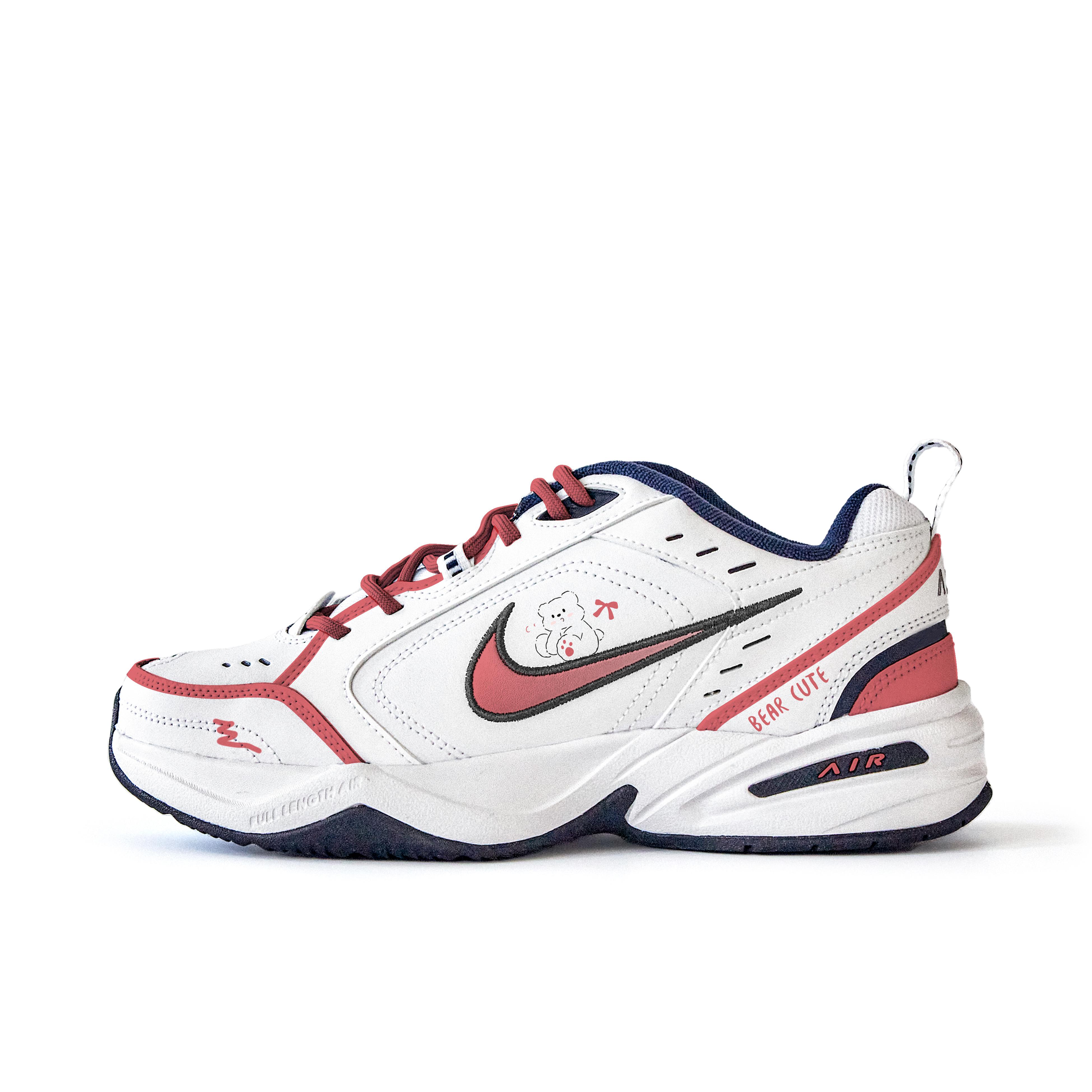 

Nike Air Monarch 4 Slip Resistant Abrasion Resistant Low top Chunky Sneakers Unisex White Red 415445-102 (Team746-) 45