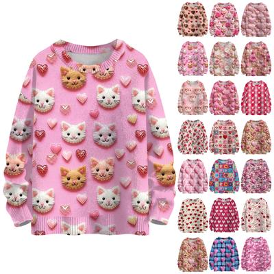 Valentinstag Sweatshirts für Kinder Jungen und Mädchen Strickpullover Süßes Shirt Herbst Rundhals Pullover Tops