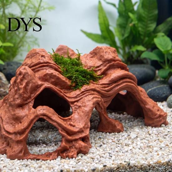 Cichlid Hiding Cave Aquarium Mountain Hideout, Rock Look Tunnel Fish Hide, Shrimp Betta Accessory Shelter for Pleco Tanks Decoration Decorative