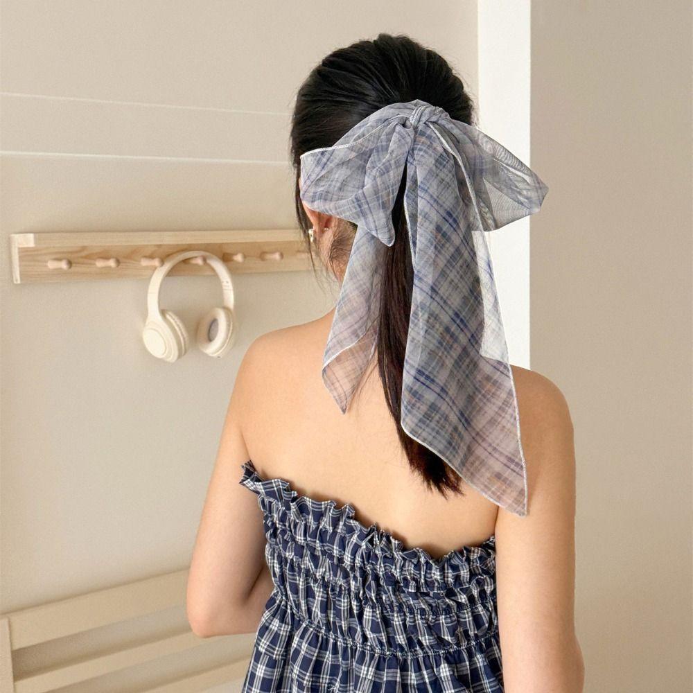 Bow Ties Plaid Pattern Long Silk Scarf Printed Long Ribbon Scarves  Neckerchief Decoration