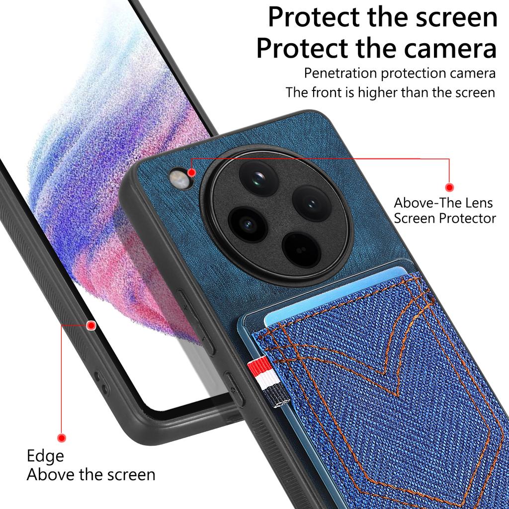 Para Capa de Celular Oppo Find X8 Pro 5G Textura de Tecido Jeans Retrô Couro Capa Traseira Porta-Cartões