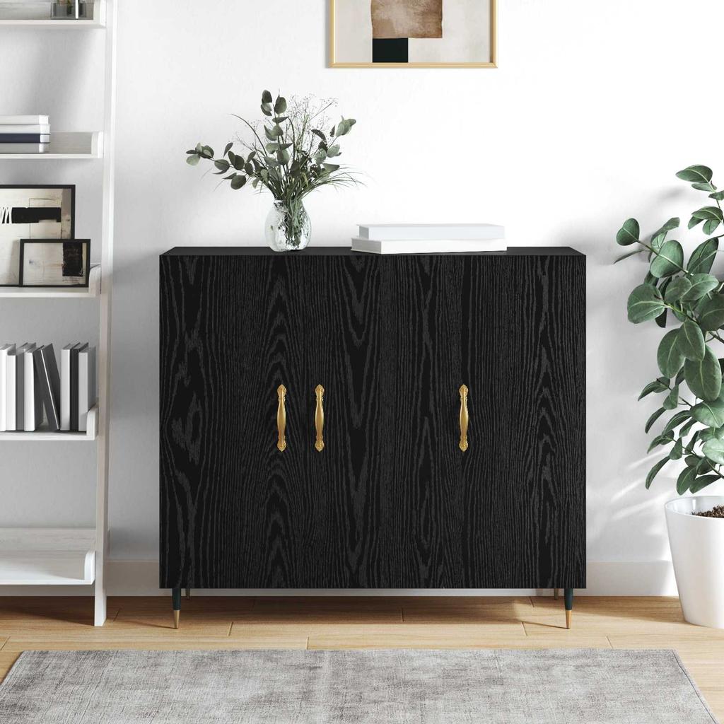 Sideboard In Black Oak Look 90 X 34 X 80 Cm Engineered Wood