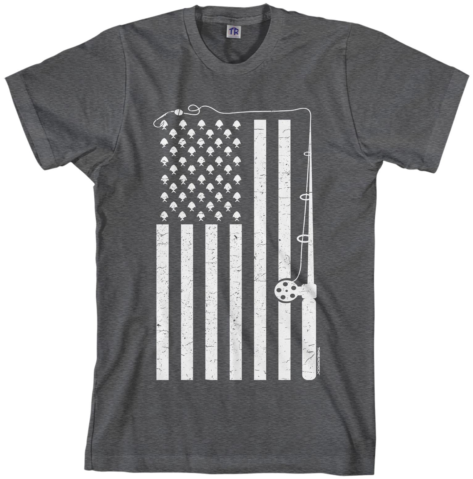 Threadrock Men s Fishing American Flag T shirt USA Fish Fisherman L