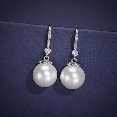 Silver Needle Earrings, Pearl Earrings, Girl's Ear Pendants, Genuine Silver and Pearl Earrings, Student Style