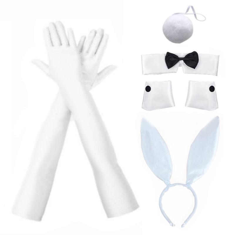 Female Cosplay Plush  Rabbit Ears Headband Tail Bowtie Masked Party Suit Outfit