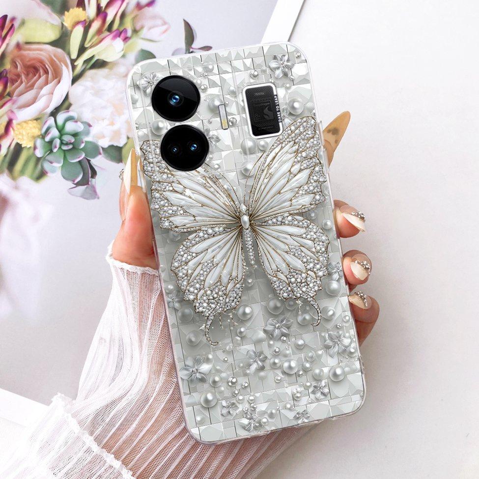 Clear For Realme GT Neo 5 Case RMX3706 Cute Cat Fashion Butterfly Funny Painted Casing For Real me GT Neo 5 Cover