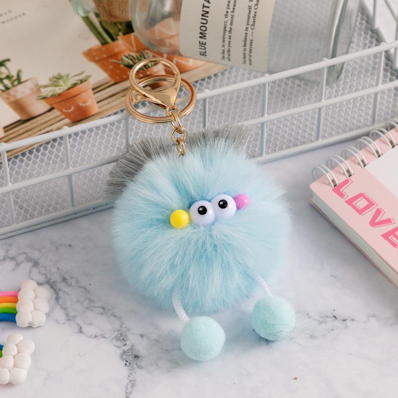 1pcs Cute Fluffy Fur Pompom Keychain Soft Plush Ball Key Chain Car Key Ring Women Charm Bag Small Briquettes Pendant Sensory