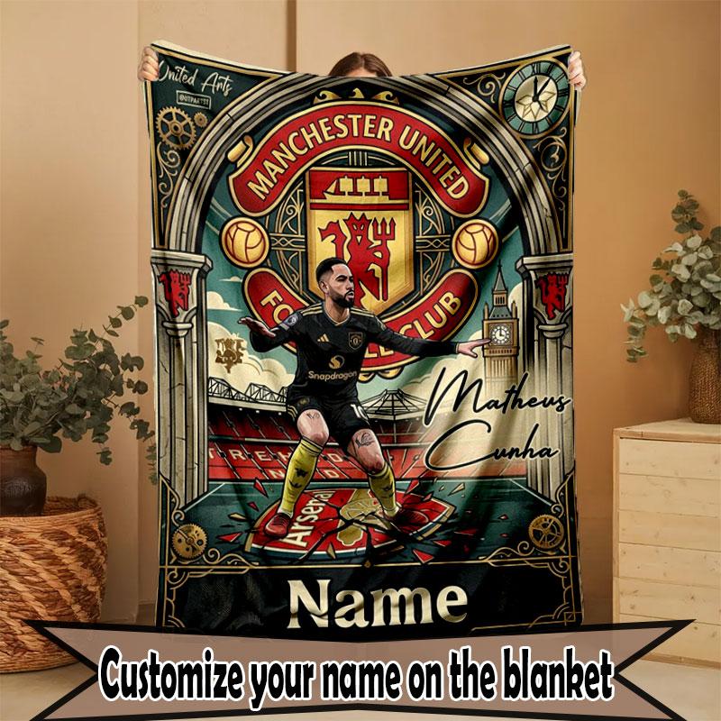 Custom Name Personalized Manchester United Print Blanket, Home Decor, Bedroom, Sofa, Camping, Couch, Gifts for Birthday Christmas